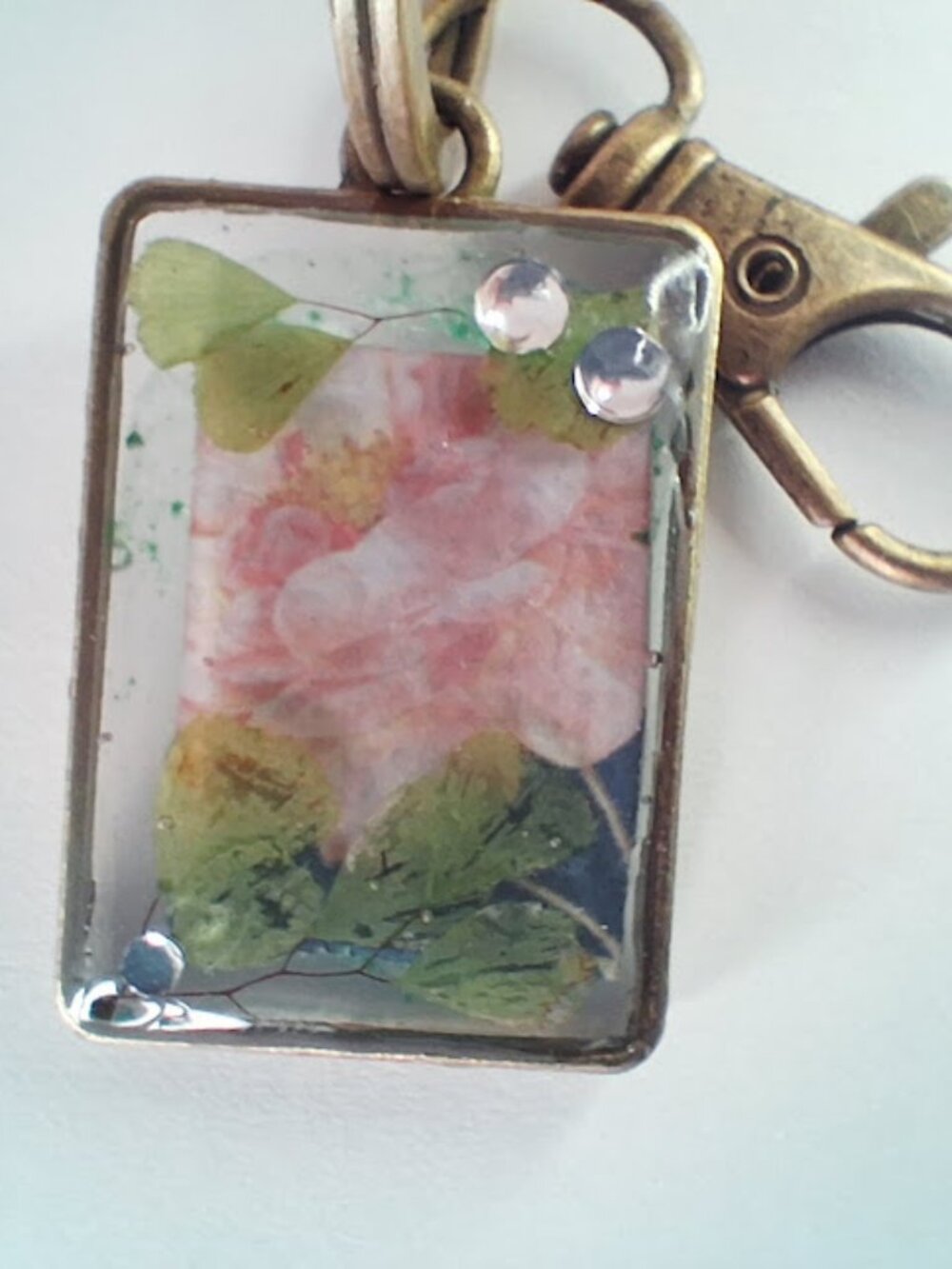 Floral Art Resin Keychain • Pink Botanical Print • Handmade by Luna & Roo